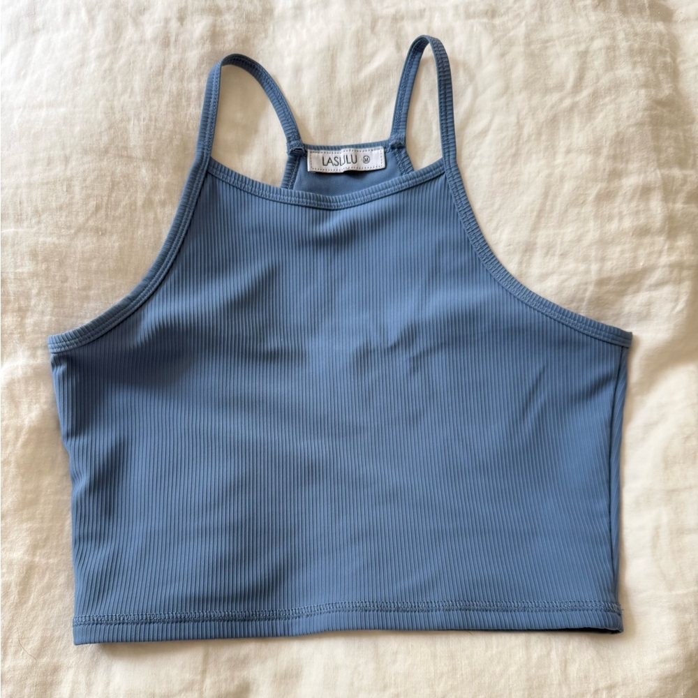 LAST CHANCE Lasulu Blue Ribbed Crop Top